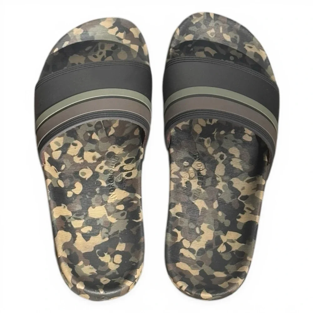Quiksilver Men's Camouflage Slide Flip Flops Black Green Breathable‎ Mens 10 EUC